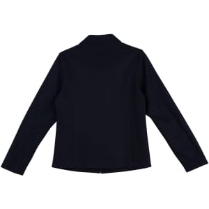 A ladies' corporate jacket in black, featuring a tailored fit and a logo on the back.