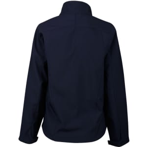A navy ladies' softshell contrast jacket featuring a plain back design and a collar, with a logo present.