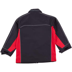 A black and red men's 3-in-1 jacket with a logo, featuring long sleeves and a zipped back.