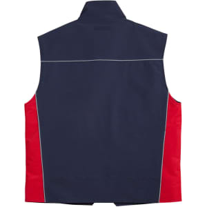 A men's 3-in-1 jacket featuring navy and red colours with a logo and a zippered front.