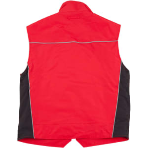 A red and black men's 3-in-1 jacket with reflective detailing and no sleeves. Features a logo on the back.