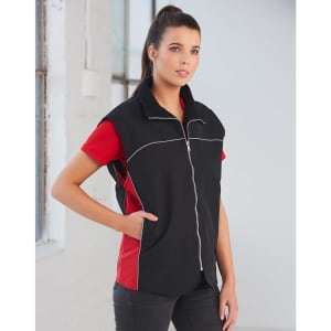 A black and red 3-in-1 jacket featuring a zip-front design and a logo, designed for men.