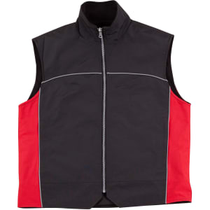A men's 3-in-1 jacket featuring a black body with red side panels and reflective detailing. It has a zip closure and a high collar.
