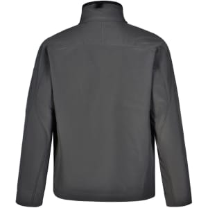 A grey Men's Softshell High-Tech Jacket featuring a stand-up collar and a smooth, sleek back design.
