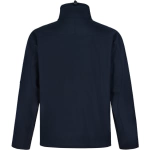 A black men's softshell high-tech jacket, featuring a high collar and a simple, sleek design on the back.