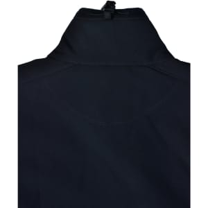 A black ladies softshell hi-tech jacket featuring a high collar and zipper detail at the back.