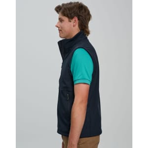 A men's softshell hi-tech vest in navy, featuring a fitted design and a logo on the chest.