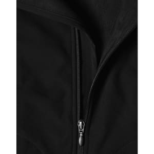 A black softshell vest featuring a zip closure and a textured interior. The vest includes a logo.