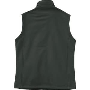 A dark green ladies' softshell hi-tech vest with a collar and no front detailing, featuring a logo.