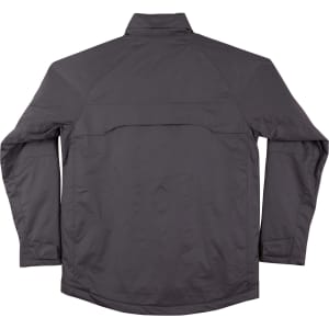 A black men's chalet jacket with a high collar and long sleeves, featuring a logo on the back.