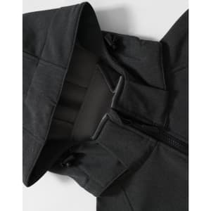 A softshell full zip hoodie in dark grey, featuring a hood and zippered closure, with a logo present.