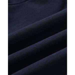A navy blue softshell fabric displaying smooth, folded sections, featuring a logo. Suitable for a full zip hoodie.
