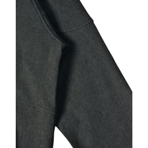 A dark grey ladies' softshell full zip hoodie featuring a textured fabric and a hood. It has a logo.