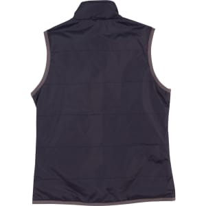 A dark navy sleeveless vest featuring a smooth finish and seam detailing. Contains a logo.