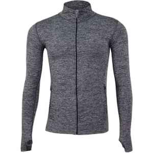 A grey unisex seamless jacket with a zip, featuring long sleeves and a slim fit design.