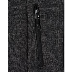 A grey men's heather bonded fleece jacket featuring a zippered pocket and a smooth fabric texture.