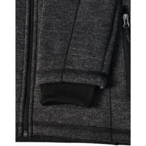 A men's heather bonded fleece jacket in dark grey, featuring a zippered front and ribbed cuffs.