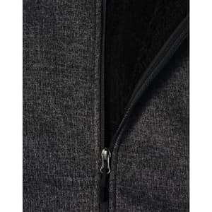 A grey bonded fleece jacket featuring a zippered front and a black interior lining. The jacket includes a logo.
