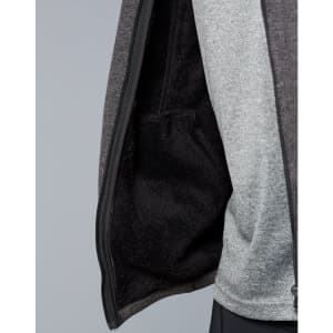 A men's grey bonded fleece jacket displaying a soft, fleece-lined interior with a pocket. It has a logo on the exterior.