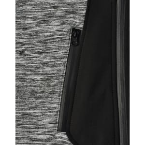 A grey and black workwear jacket featuring a zippered pocket and a textured fabric design.