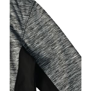 A grey workwear jacket featuring a textured fabric with black accents and a branding logo.
