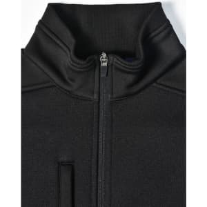 A black men's jacquard fleece jacket featuring a high collar and a central zip. It has a pocket on the front and a logo.