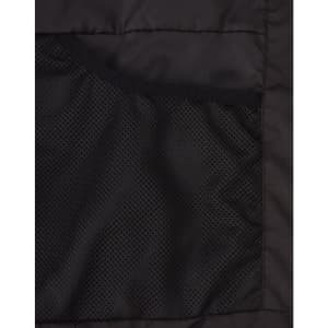A black parka jacket featuring a textured inner pocket and smooth exterior materials. Includes a logo.