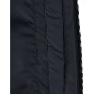 A close-up of a black parka jacket featuring a seamless design with a textured fabric pattern.