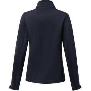 A navy ladies' sustainable softshell jacket featuring a collar and long sleeves, with a plain back and no visible branding.