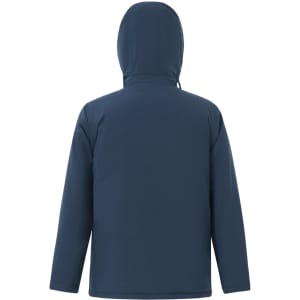 A navy unisex quilted waterproof jacket with a hood, featuring a simple design and no visible branding.