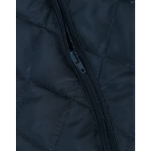 A unisex quilted waterproof jacket in navy blue, featuring a zip opening and a textured fabric design.