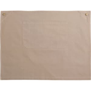 A beige canvas short waist apron featuring a large pocket and two button accents.