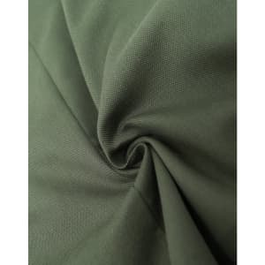 A cotton blend fabric in a rich olive green, showcasing a smooth, textured weave. Features branding in the corner.
