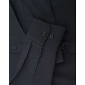A dark navy blue men's smart casual cotton blend long sleeve shirt featuring buttoned cuffs. The fabric has a smooth texture.