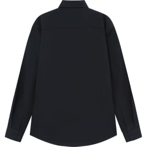 A black long-sleeve shirt made from a cotton blend, featuring a back yoke and buttoned cuffs. Includes a logo.