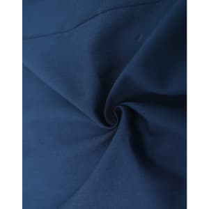 A close-up of a dark navy cotton blend fabric, showcasing smooth texture and softness. Features a logo in the corner.