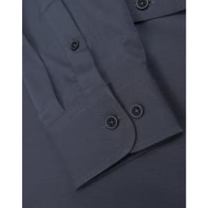 A grey men's smart casual cotton blend long sleeve shirt featuring button-up cuffs and a structured collar.