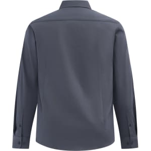 A long-sleeve, smart casual shirt in grey cotton blend, featuring a collared neck and buttoned cuffs.