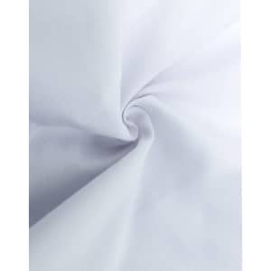 A close-up of a white cotton blend fabric, showcasing its smooth texture and weave pattern.