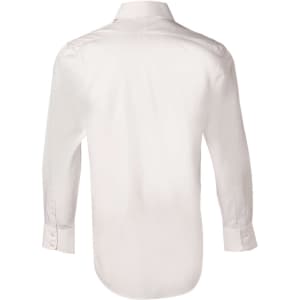 A white men's fine twill long-sleeve shirt, featuring a button-up design and a plain back. Logo present.