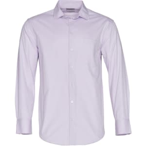 A light purple long-sleeve button-up shirt with a single chest pocket and a brand logo.