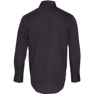 Men's long sleeve button-up shirt in black with a dobby stripe pattern, featuring a collar and button cuffs. Includes a logo.