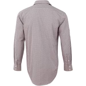 A men's long-sleeve shirt featuring a brown and white gingham check pattern. The shirt has a brand logo.