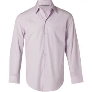 A light purple men's long-sleeve button-up shirt with a single chest pocket and a collar.