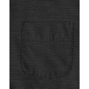 A close-up view of a black pin dot fabric featuring a pocket, showcasing a textured pattern.