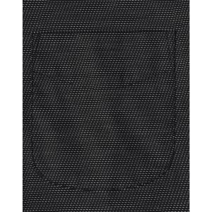A black pin dot fabric with a pocket detail. The texture features small, contrasting dots.