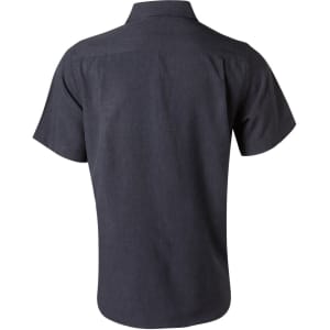 A dark grey short sleeve shirt with a back yoke and a logo. Designed for comfort and breathability.