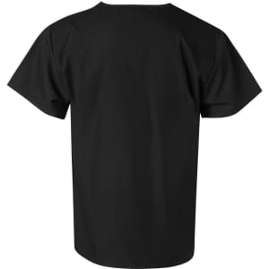 A black unisex short sleeve scrub tunic top with a simple, classic design and no visible branding.