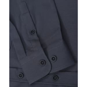 A dark grey ladies' long-sleeve shirt featuring buttoned cuffs and a smooth fabric texture. It has a logo present.