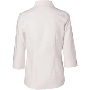 A women's fine twill button-up shirt in white, featuring 3/4 sleeves and a classic collar.